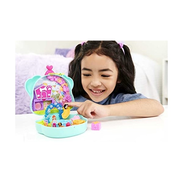 Polly Pocket Mini-Univers Coffret Anniversaire Chiot Avec 2 Mini-Figurines Et 14 Accessoires, Jouets De Voyage, Jouet Enfant,