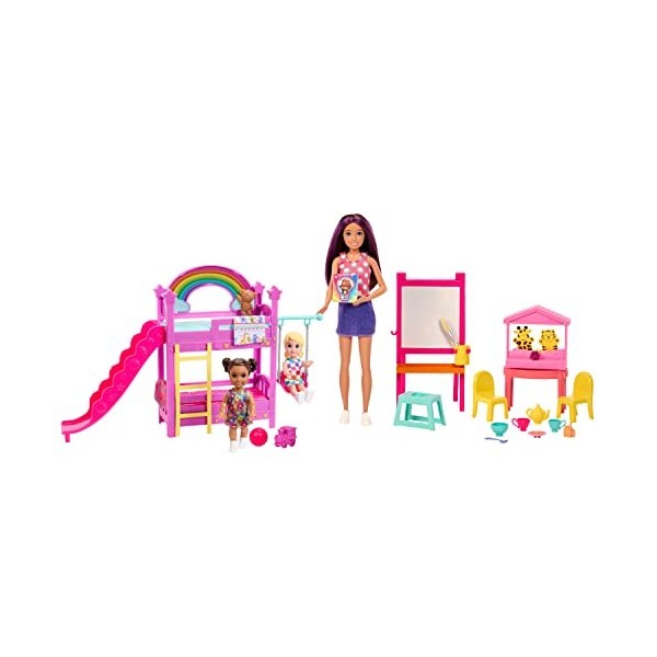 Barbie Coffret Garderie Skipper Premiers Jobs Puéricultrice Avec 3 Poupées, Meubles Et Plus De 15 Accessoires Thématiques, Jo