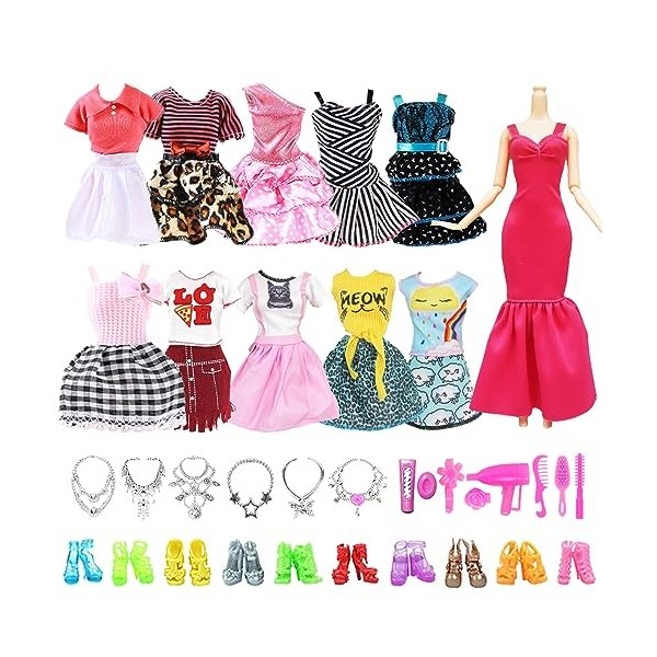 38 vêtements pour poupée Barbie accessoires, 20 chaussures 5 robes 6 colliers 7 ensembles de coiffure, cadeaux danniversaire