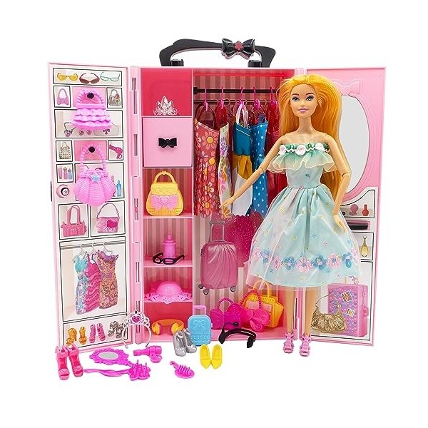 Yutoy Dressing Poupee - Armoire Poupées Set，avec Armoire Vetement，avec Poupee Princesse，Chaussures，Accessoires，Armoire Poupee