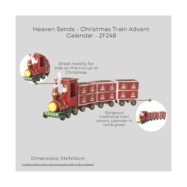 Wooden Red Christmas Advent Calendar Xmas Train Engine 3 Carriages Santa Driver by from Then to Now
