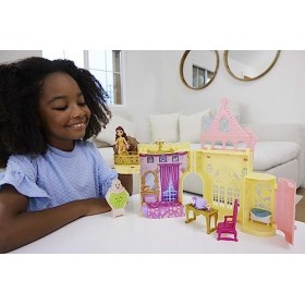 Princesses Disney Coffret Le Château de Belle Histoires à Empiler, maison de poupée avec mini-poupée et 8 éléments de jeu, Jo