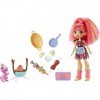 Cave Club Coffret Barbecue avec poupée préhistorique Emberly aux Cheveux Roses, Figurine bébé Dinosaure Flaire et Accessoires