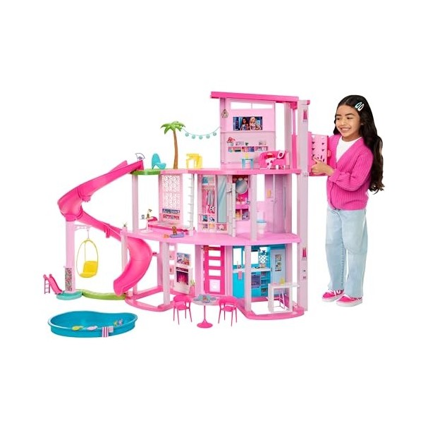 Barbie Coffret Maison De Poupée Mannequin Maison De Rêve, Design En Spirale Sur 3 Niveaux Et 10 Espaces De Vie, Avec Plus De 