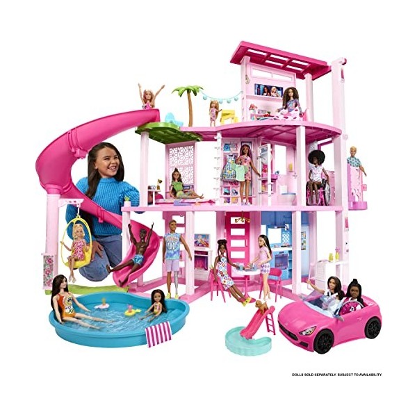 Barbie Coffret Maison De Poupée Mannequin Maison De Rêve, Design En Spirale Sur 3 Niveaux Et 10 Espaces De Vie, Avec Plus De 