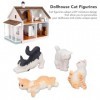 Cryfokt Lot de 4 Figurines de Chat Miniatures, Accessoires Réalistes pour Maison de Poupée en Résine à Léchelle 1:12, Ensemb