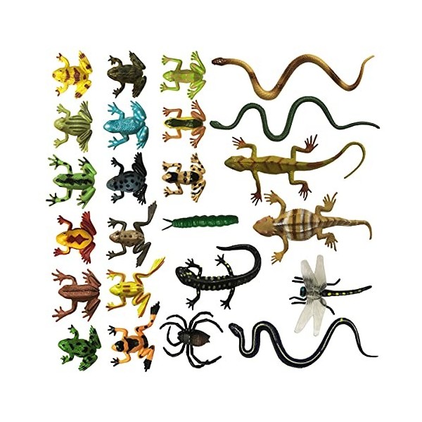 Yitaocity Lot de 24 petites grenouilles réalistes en caoutchouc, lézard, insectes, serpent, fourmis, reptile, jouets de jardi