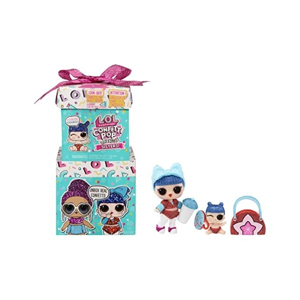 LOL Surprise Confetti Pop Birthday Sisters - Édition Limitée de Poupées Lil Sister avec 10 Surprises dans une Boîte Cadeau - 