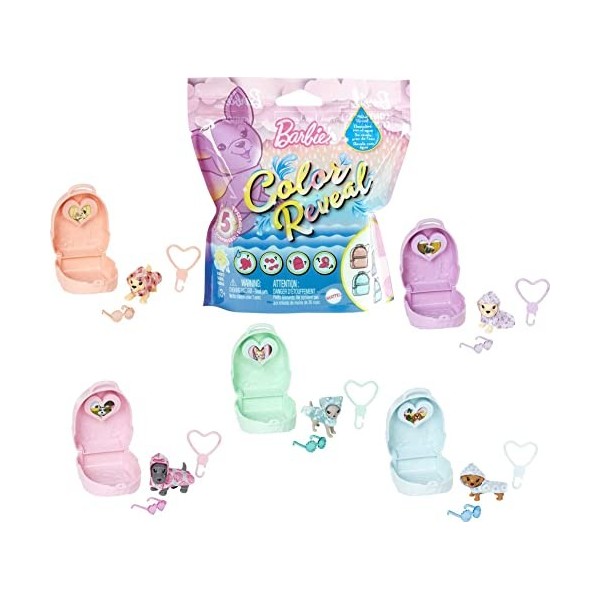 Mattel Barbie Color Reveal Pet avec revêtement rose vif et 5 surprises dont chiot : série Sunshine & Sprinkles . cadeau pour 