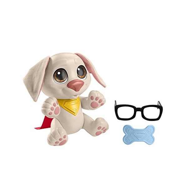 DC Comics Krypto Super Chien Figurine Chiot articulé avec Plus de 15 Sons et mélodies Amusantes et Accessoires Dont Lunettes 