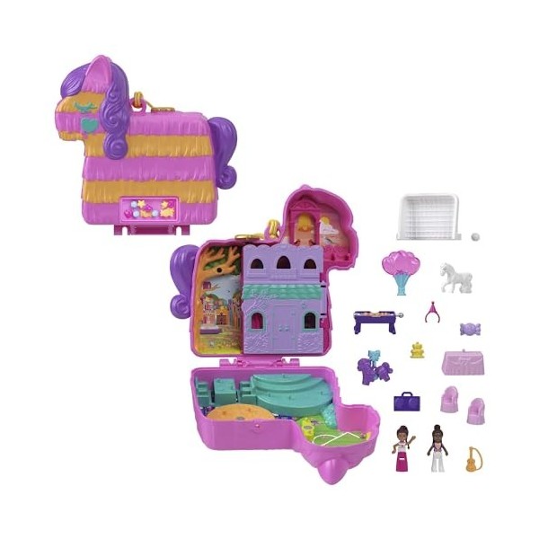 Polly Pocket Mini-Univers Coffret Piñata En Folie Avec 2 Mini-Figurines Et 14 Accessoires, Jouets De Voyage, Jouet Enfant, Dè