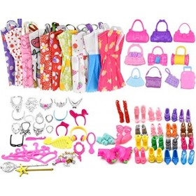 Miotlsy 80 Vêtement & Accessoires de Poupée 20 Robes Chics + 60 Accessoires 10 Chaussures + 6 Colliers + 6 Couronnes pour P