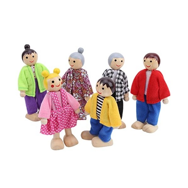 Ensemble de Personnes de Maison de Poupée Familiale, Jolie Maison de Poupée Familiale en Bois, Figurines Miniatures de Famill