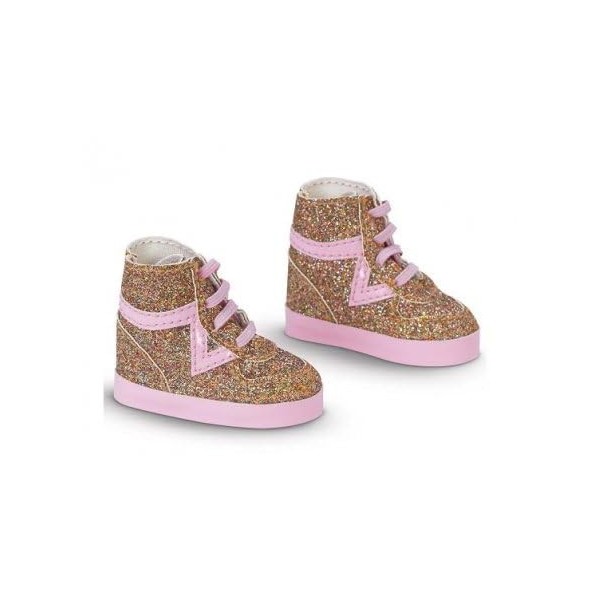 Set pour corolle - Baskets Montantes Rose et Paillettes Rose 33 cm pour Poupee Les chéries - Coffret Chaussures + 1 Carte - A