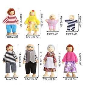 IWILCS Poupées Familiales en Bois, 8 PCS Famille De Poupées en Bois Set, Membres de Famille Maison de Poupee pour Enfants Cad