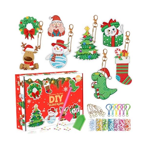 COSSIKA DIY Crafts Porte-clés de Noël à Faire soi-même, Kits dartisanat dart, Peinture Diamant Brillante pour Enfants, Four