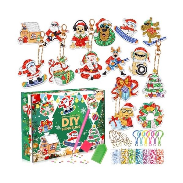 COSSIKA DIY Crafts Porte-clés de Noël à Faire soi-même, Kits dartisanat dart, Peinture Diamant Brillante pour Enfants, Four