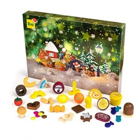 Erzi 28256 Calendrier de lAvent 2021 pour enfants avec 37 articles différents en bois répartis sur 24 portes