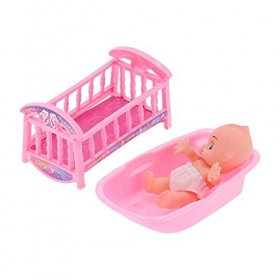 Ensemble De Lit De Poupée Bébé avec Poupée, Baignoire, Accessoires De Bain, Coffret Cadeau De Poupées Bébé pour Filles, Acces