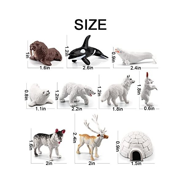 Morofme Lot de 10 figurines danimaux de lArctique - Jouet réaliste - Polar - Cerf de toundra - Ours - Renard - Animal de l