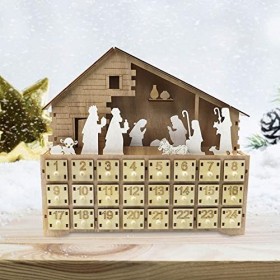 Calendrier de lAvent de Noël 24 jours avec serrure, calendrier de lAvent de la Nativité de Jésus Frozen 24 tiroirs de range