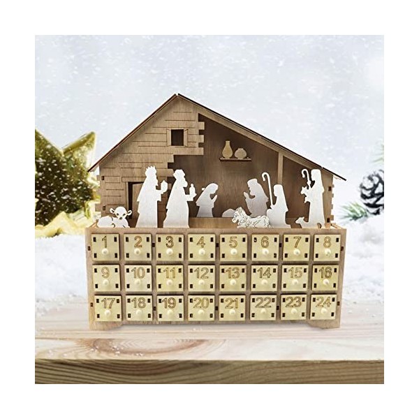 Calendrier de lAvent de Noël 24 jours avec serrure, calendrier de lAvent de la Nativité de Jésus Frozen 24 tiroirs de range