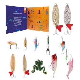 Calendrier de lAvent de la pêche 2023, 12 jours de pêche à la pêche à rebours de Noël Kit de plaqués de pêche pour les basse