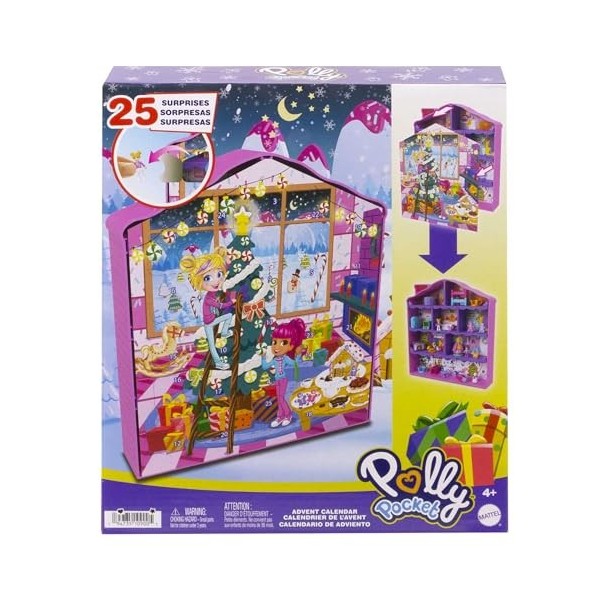 Polly Pocket Coffret Calendrier De L’Avent Maison De Pain D’Épices, Avec 2 Poupées, 25 Cadeaux Et 27 Accessoires Inclus, Joue