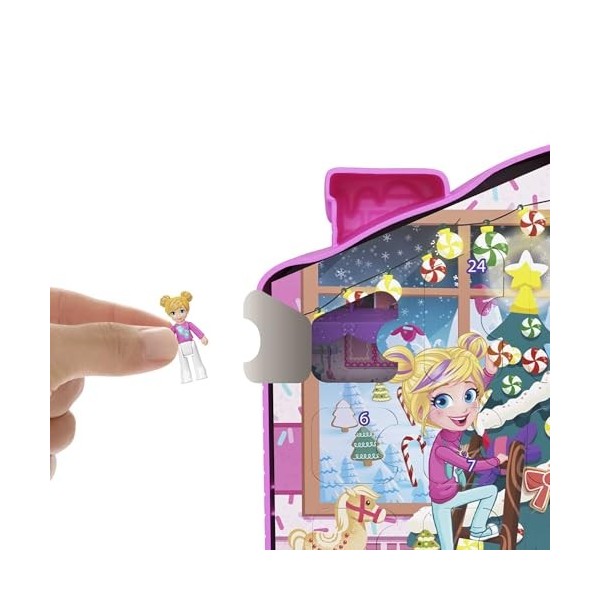 Polly Pocket Coffret Calendrier De L’Avent Maison De Pain D’Épices, Avec 2 Poupées, 25 Cadeaux Et 27 Accessoires Inclus, Joue