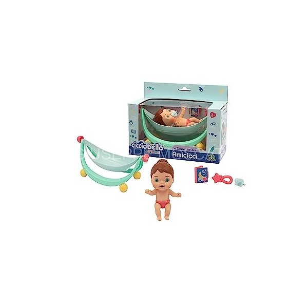 CICCIOBELLO Amicicci, Bébé avec Berceau Relax Time, Idéal pour la Sieste, 1 Amicicci Fille et des Accessoires, Jouet pour Enf