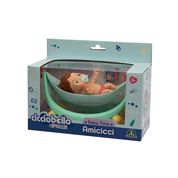 CICCIOBELLO Amicicci, Bébé avec Berceau Relax Time, Idéal pour la Sieste, 1 Amicicci Fille et des Accessoires, Jouet pour Enf