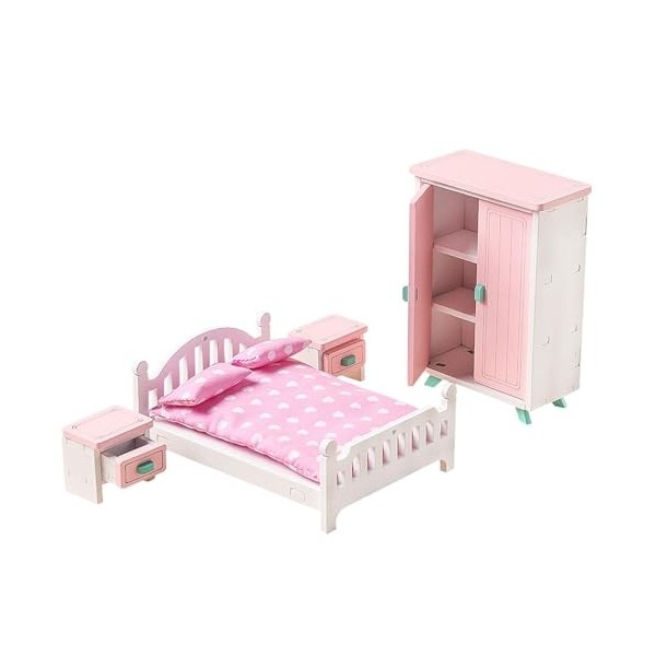 Ensemble de Meubles de Maison de poupée en Bois 7pcs / Set Meubles Miniatures Chambre à Coucher Accessoires de Maison de poup