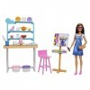 Barbie Bien-être Coffret atelier dart créer et se détendre, avec poupée, pâte à modeler et accessoires, jouet pour enfant, H