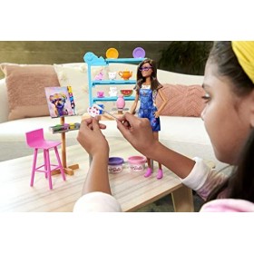 Barbie Bien-être Coffret atelier dart créer et se détendre, avec poupée, pâte à modeler et accessoires, jouet pour enfant, H