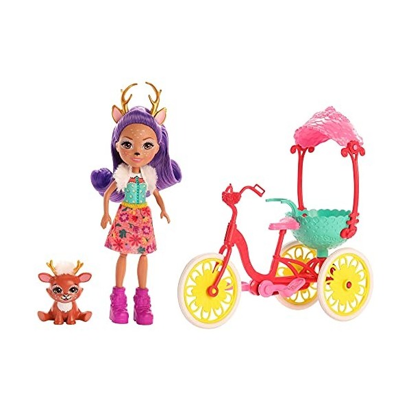 Enchantimals Coffret Danessa Biche à vélo, mini-poupée, figurine animale Sprint, et bicyclette, jouet enfant, GJX30