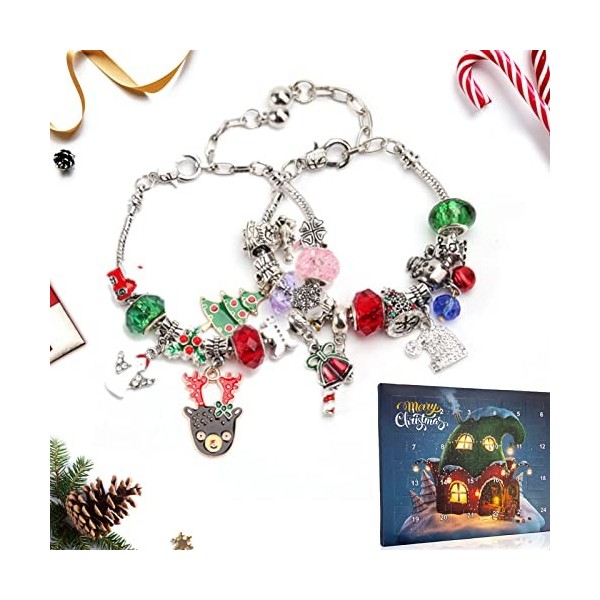 5 Pcs l2022 | Kit création bijoux Noël avec 22 perles charms et 2 bracelets,Ensemble bracelets lNoël, cadeau pour les fille