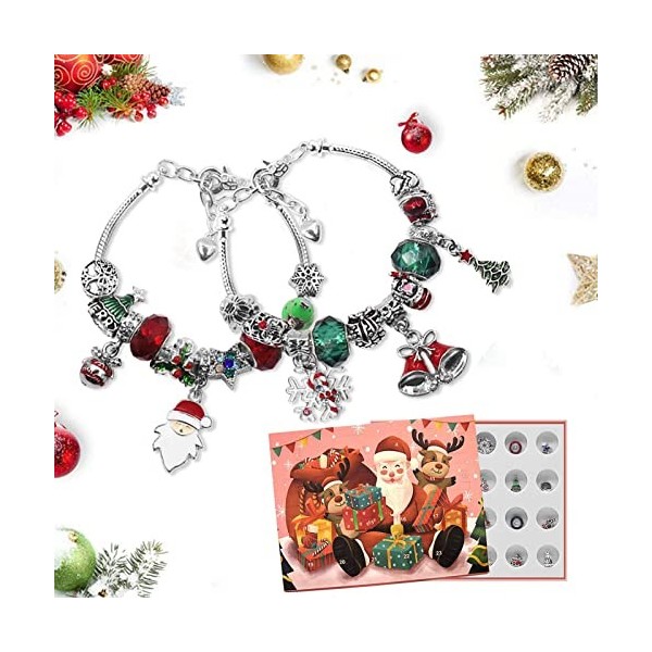 Plesuxfy 5 Pcs lNoël | Ensemble Bracelets lNoël | lBracelet Set avec 22 Charm Beads 2 Bracelet pour Enfants Ados Femmes
