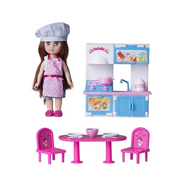 Playkidiz Mini Doll Cuisine Playset: Preport Play Mini poupée avec Accessoires de Cuisine Super durables pour la Maison de po