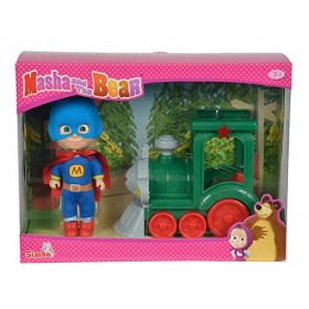 Simba - 109302119 - Ensemble de Poupée - Macha et lours - Macha Superhéros avec Train