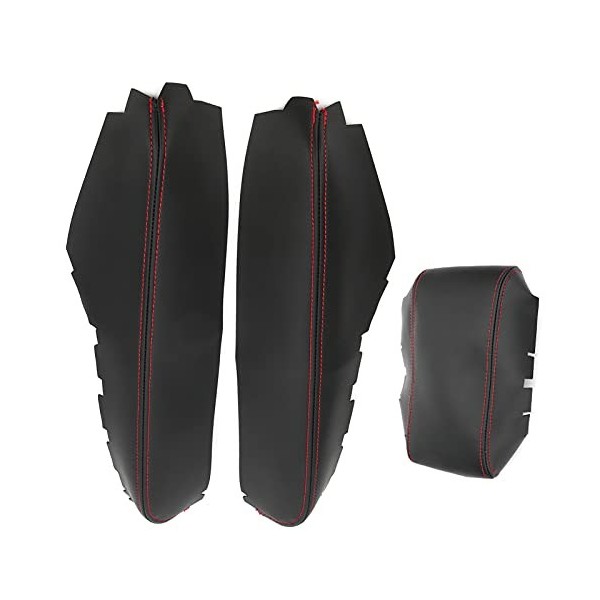 Accessoires Coussin daccoudoir de Voiture Pu Noir avec Ligne Rouge 3 Pièces Housse daccoudoir Central en Cuir Pu adapté pou