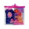 Coffret 2 Habits pour Barbie : Robe Bleu + Jupe a Carreaux Jaune et Rose et Bottes - Tenue de Ville - Set vêtement poupée + 1