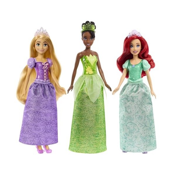 Disney Princess Coffret 3 Princesses avec Habillage Scintillant et Accessoires, avec Deux décors à Double Face à colorier et 