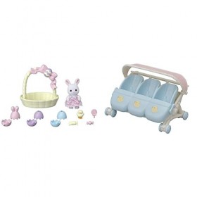 SYLVANIAN FAMILIES - Le Coffret de Pâques - 5531- Figurines Prêt-à-Jouer - Mini Poupées & La Poussette Triple - 5533 - Meuble