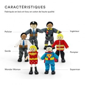 Stokke Set de héros MuTable, de la Marque Hape Toys - Six Personnages pour la Maison de Jeu - Pompier, Policier, ingénieur, G