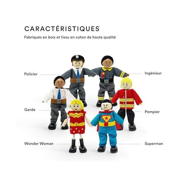 Stokke Set de héros MuTable, de la Marque Hape Toys - Six Personnages pour la Maison de Jeu - Pompier, Policier, ingénieur, G