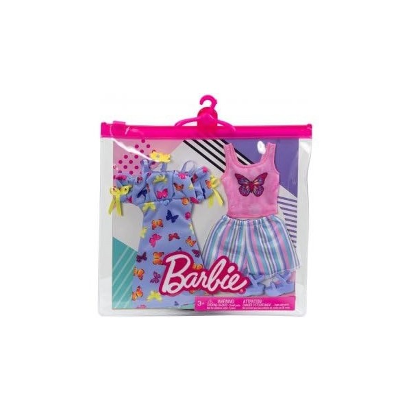 Coffret 2 Habits pour Barbie : Robe Papillon + Short avec Top Rose et Chaussure - Tenue de Ville - Set vêtement poupée + 1 Ca