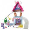 Enchantimals coffret Chalet des Neiges de Bevy Lapin, mini-poupée, figurine animale Jump, 5 espaces de jeu, jouet pour enfant