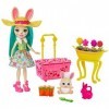 Enchantimals Coffret le jardin de Fluffy Lapin et sa figurine animale Mop, avec accessoires de jardinage, jouet enfant, GJX33