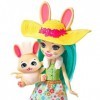 Enchantimals Coffret le jardin de Fluffy Lapin et sa figurine animale Mop, avec accessoires de jardinage, jouet enfant, GJX33