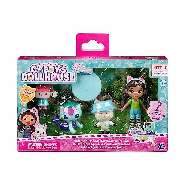 Gabbys Dollhouse DreamWorks 6067225 Coffret cadeau feu de camp avec gabby, panda, pattes de panda, figurines bébé et chaton 